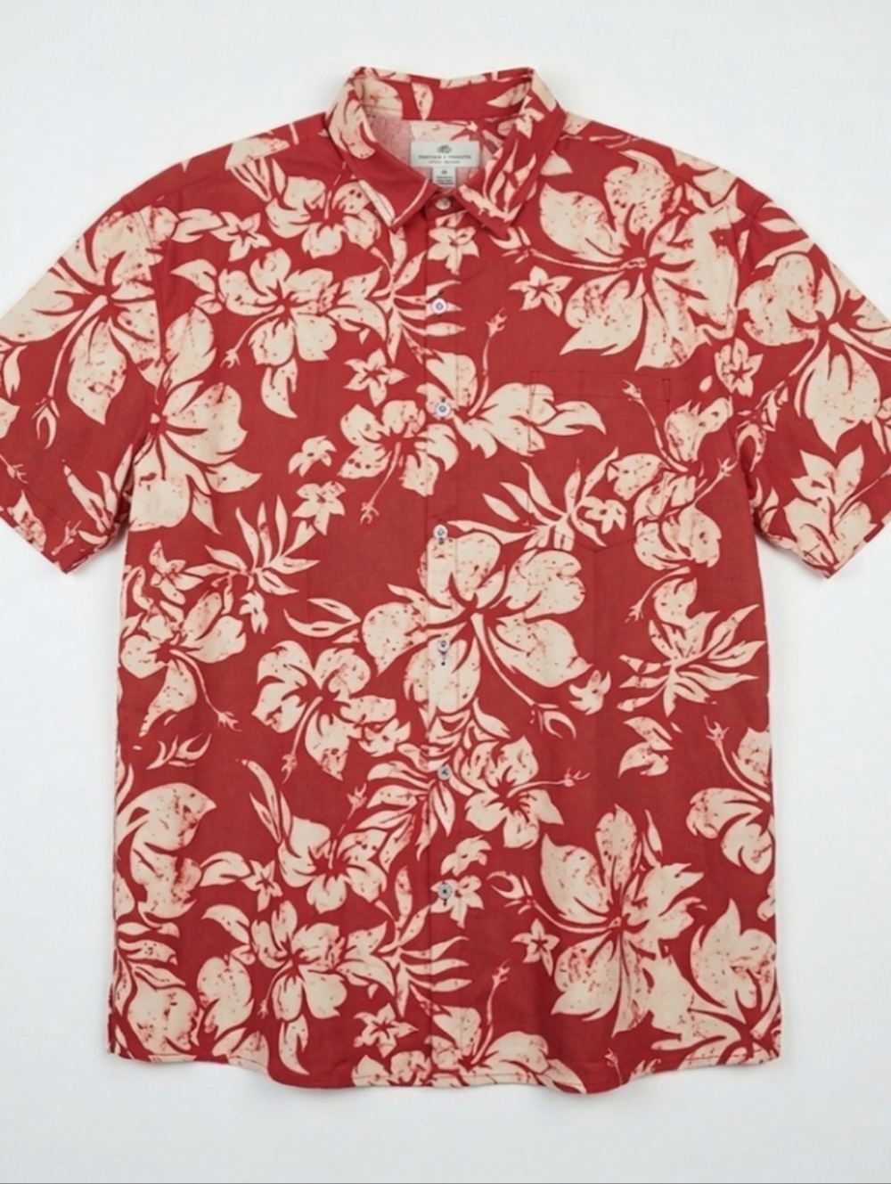 Hardaddy Hawaiian Shirt Mens Size L  Red Cream Floral Print‎ Aloha Tropical